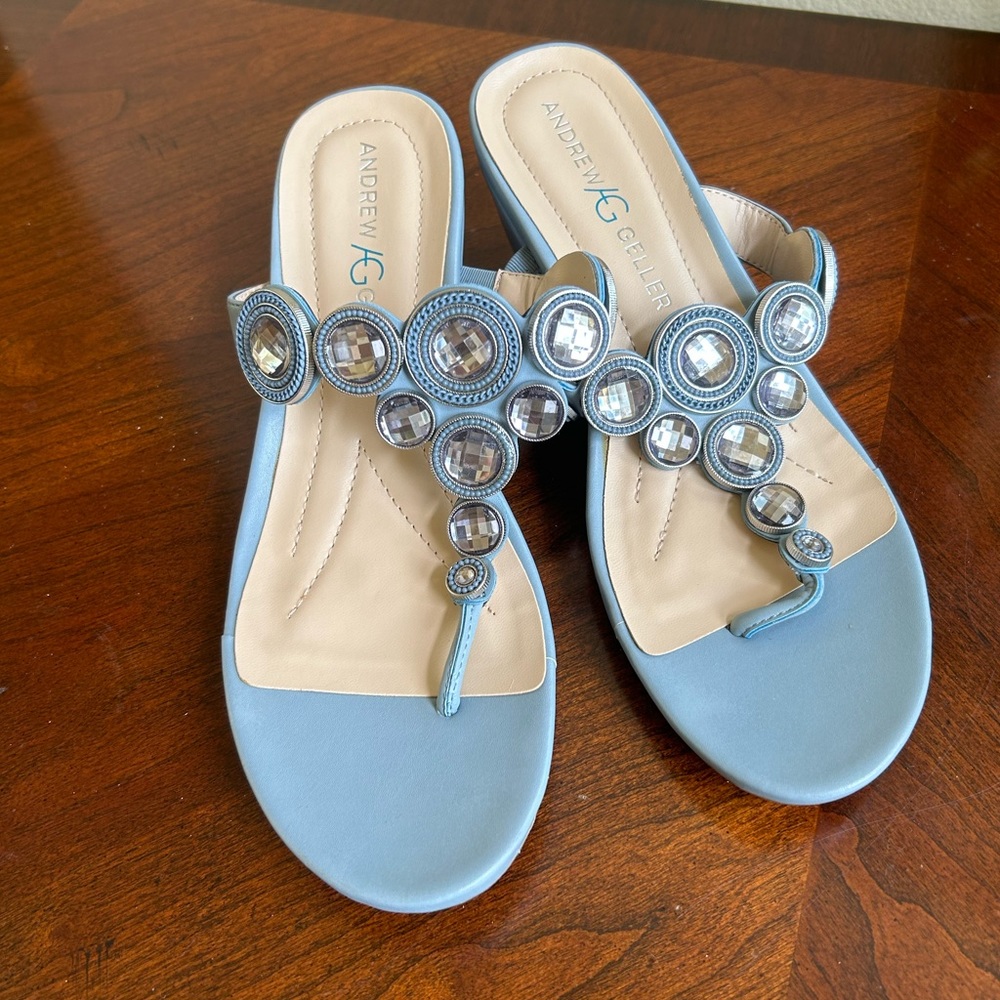 Andrew Geller blue jeweled  sandals